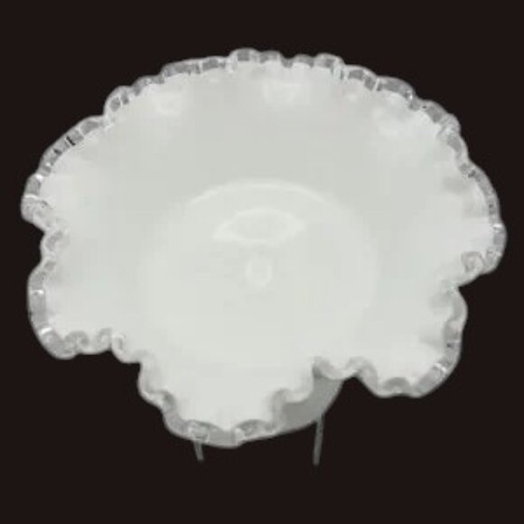 Vintage Fenton Silvercrest Double Ruffled Pedestal Milk Glass Bowl Granny Core - Picture 4 of 6